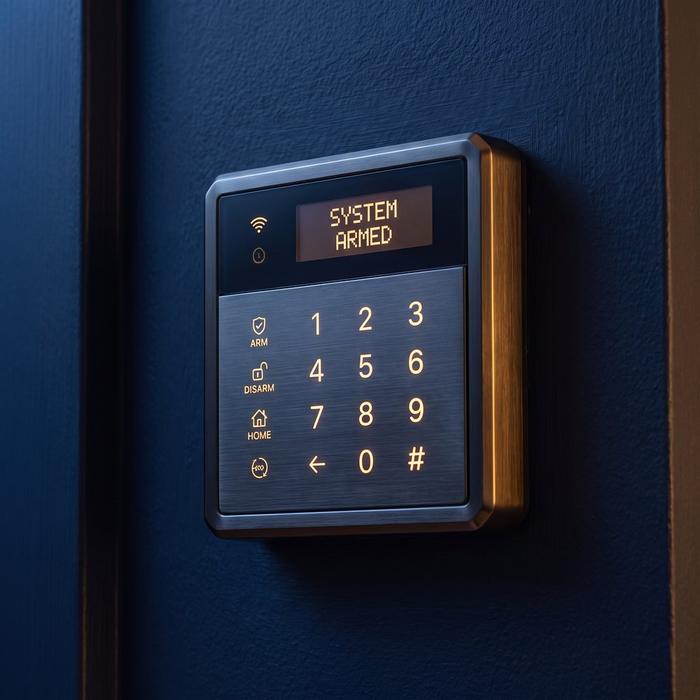 Smart alarm control panel close-up