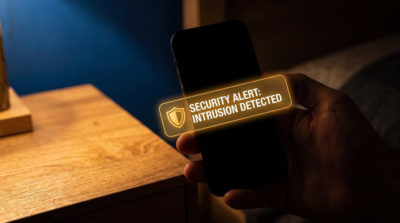 Alarm alert notification lighting up a phone